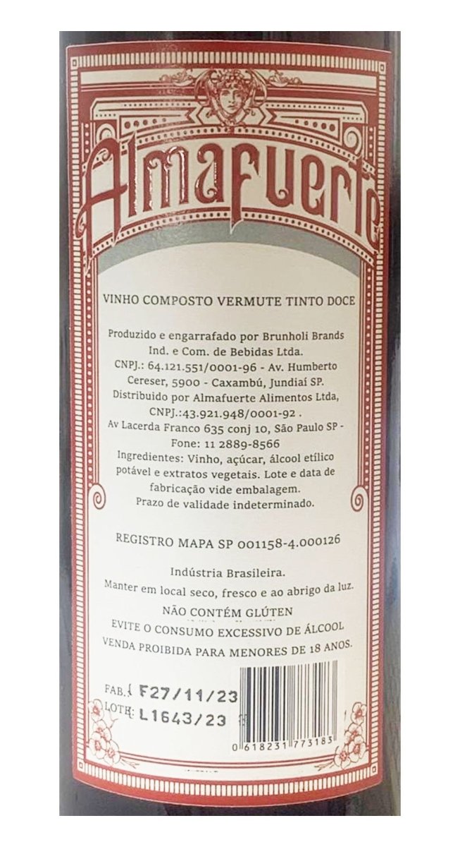 Vermute Almafuerte de Malbec 750ml - Famiglie Sirna Battistella Mercato - Bardêra